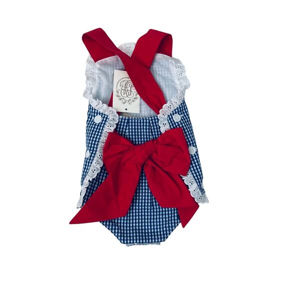 NWT TBBC 18-24M Sisi Sunsuit Rockefeller Royal Gingham Bubble - Picture 4 of 5